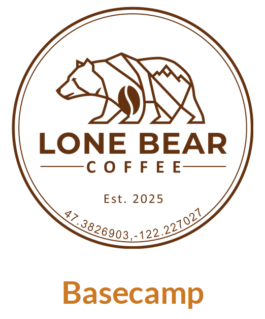 Lone Bear Coffee logo with a bear design and 'Basecamp' text on a white background