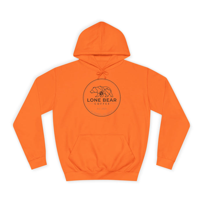 Orange hoodie with 'Lone Bear Coffee' logo on a white background