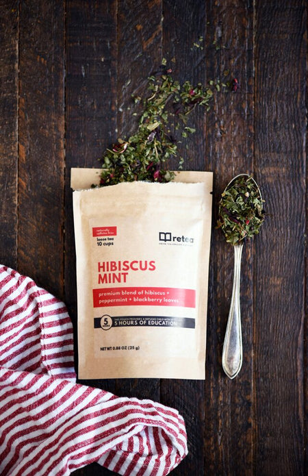 Lone Bear Coffee (Retea) Hibiscus Mint Tea bag, 4oz caffeine-free herbal infusion for hot or iced tea.