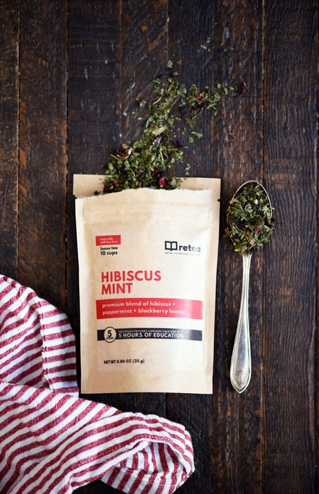 Lone Bear Coffee (Retea) Hibiscus Mint Tea bag, 4oz caffeine-free herbal infusion for hot or iced tea.