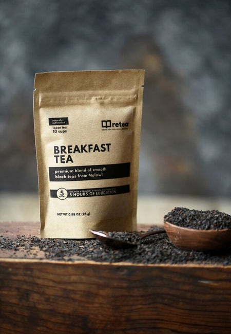 Lone Bear Coffee (Retea) Breakfast Tea bag, 4oz single origin Malawi black tea with adventure branding.