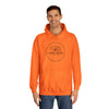 Man wearing an orange hoodie with a 'Lone Bear Coffee' logo on a white background