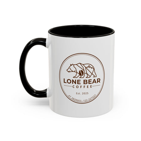 Lone Bear Coffee Ridgeline Mug, two-tone ceramic mug with white body and black handle and interior, available in 5 colors.
