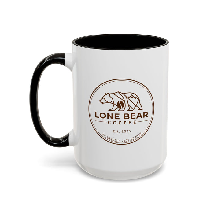 Lone Bear Coffee Ridgeline Mug, two-tone ceramic mug with white body and black handle and interior, available in 5 colors.