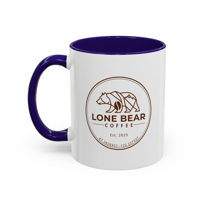 Lone Bear Coffee Ridgeline Mug, two-tone ceramic mug with white body and black handle and interior, available in 5 colors.