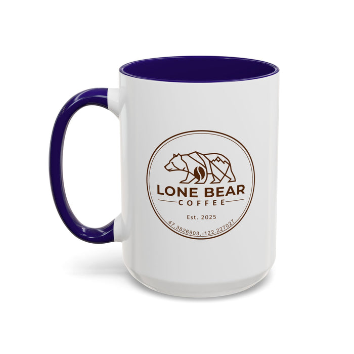 Lone Bear Coffee Ridgeline Mug, two-tone ceramic mug with white body and black handle and interior, available in 5 colors.