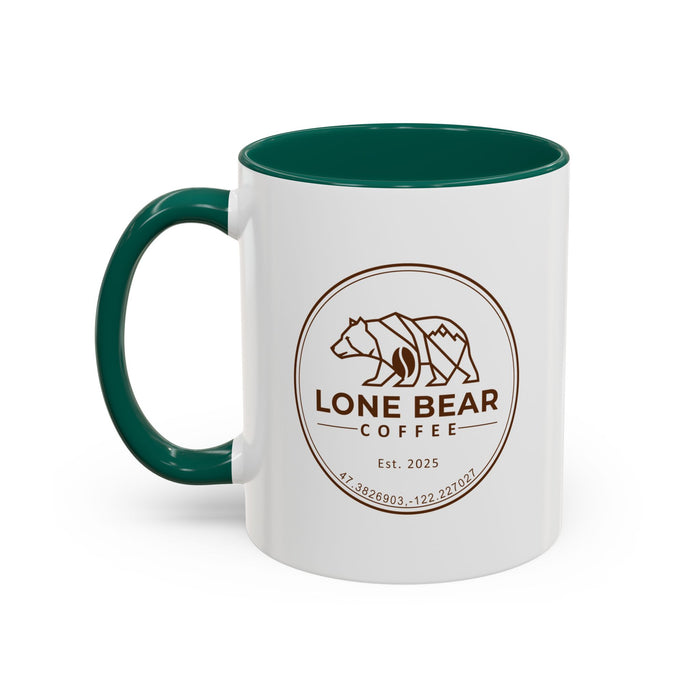 Lone Bear Coffee Ridgeline Mug, two-tone ceramic mug with white body and black handle and interior, available in 5 colors.
