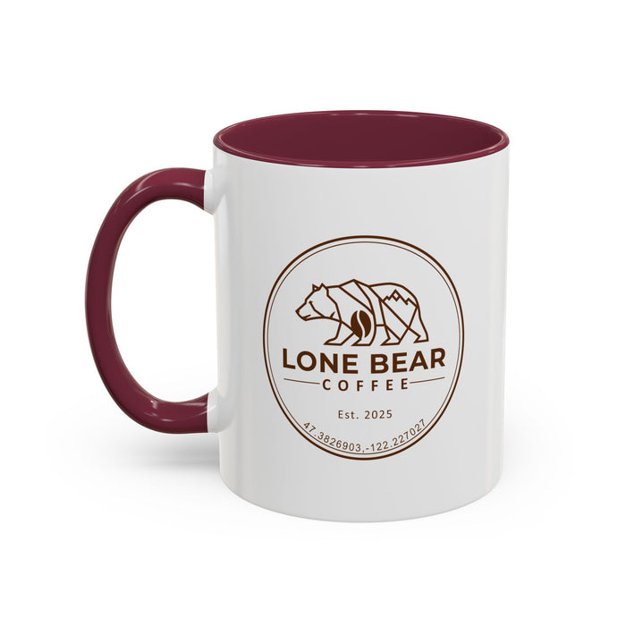 Lone Bear Coffee Ridgeline Mug, two-tone ceramic mug with white body and black handle and interior, available in 5 colors.