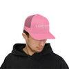 Person wearing a pink cap with 'Lone Bear Coffee' logo on a white background