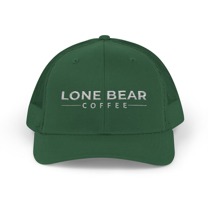Green cap with 'LONE BEAR COFFEE' logo on a white background