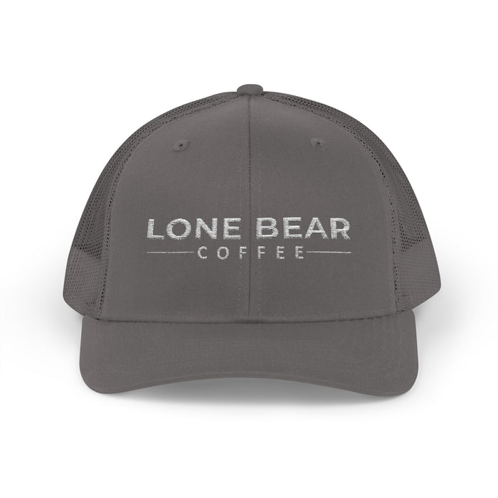 Gray cap with 'Lone Bear Coffee' logo on a white background