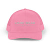 Pink cap with 'LONE BEAR COFFEE' text on a white background
