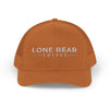 Brown cap with 'LONE BEAR COFFEE' text on a white background