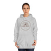 Woman wearing a gray hoodie with 'Lone Bear Coffee' logo on a white background